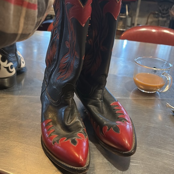 Vintage Tony lama red leather overlay 6.5 W boots near mint, leather lined - Picture 2 of 5